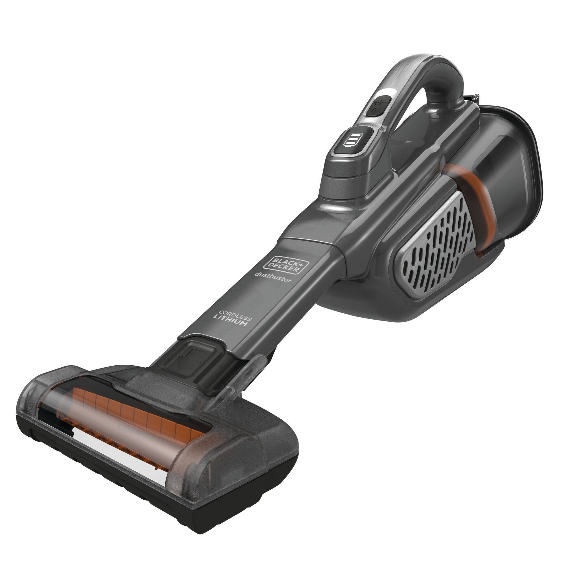 Profile of 12 volt MAX dustbuster Advanced Clean Cordless Hand Vacuum with Powered Pet Head.