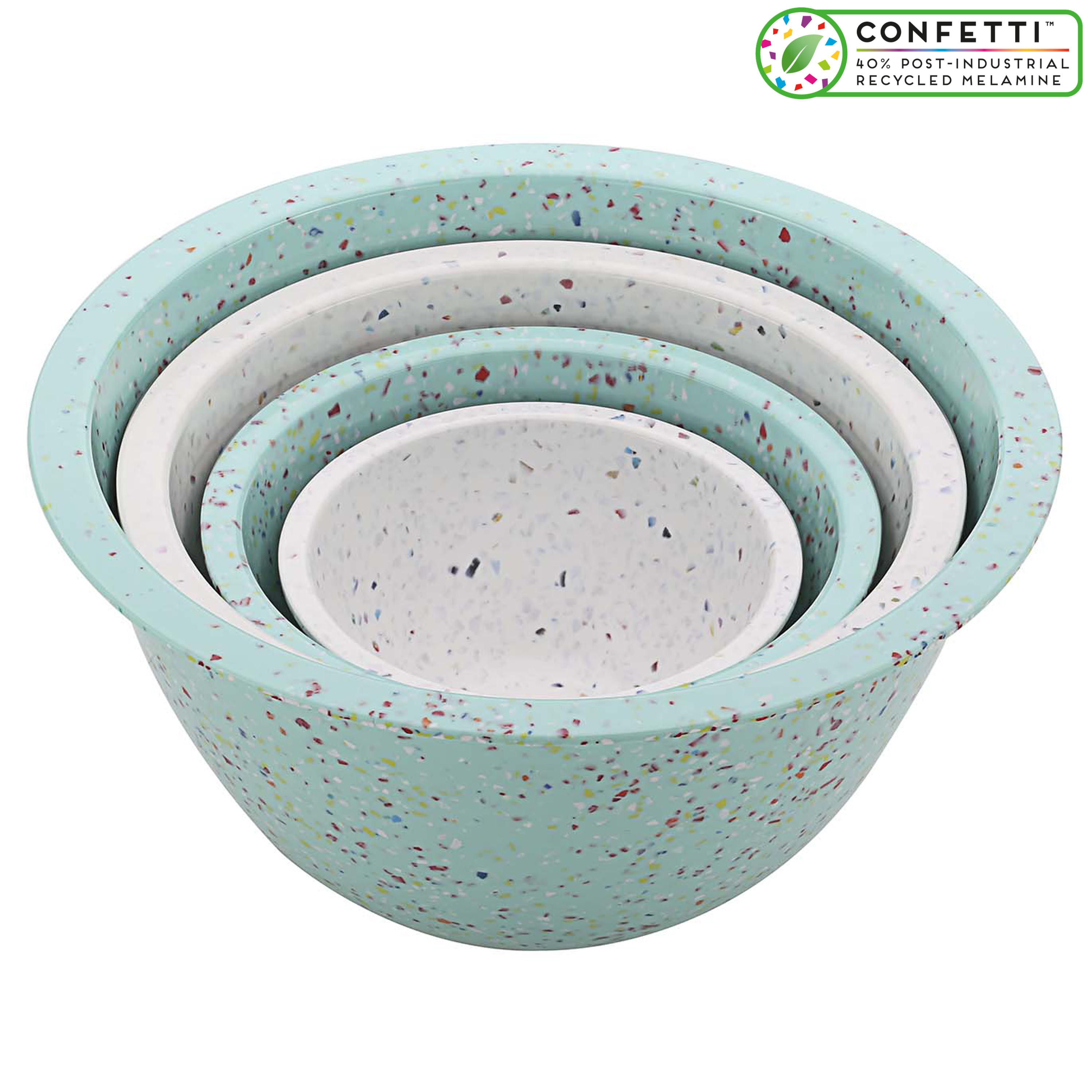 Confetti Mixing Bowl Set, Mint & White, 4-piece set slideshow image 1