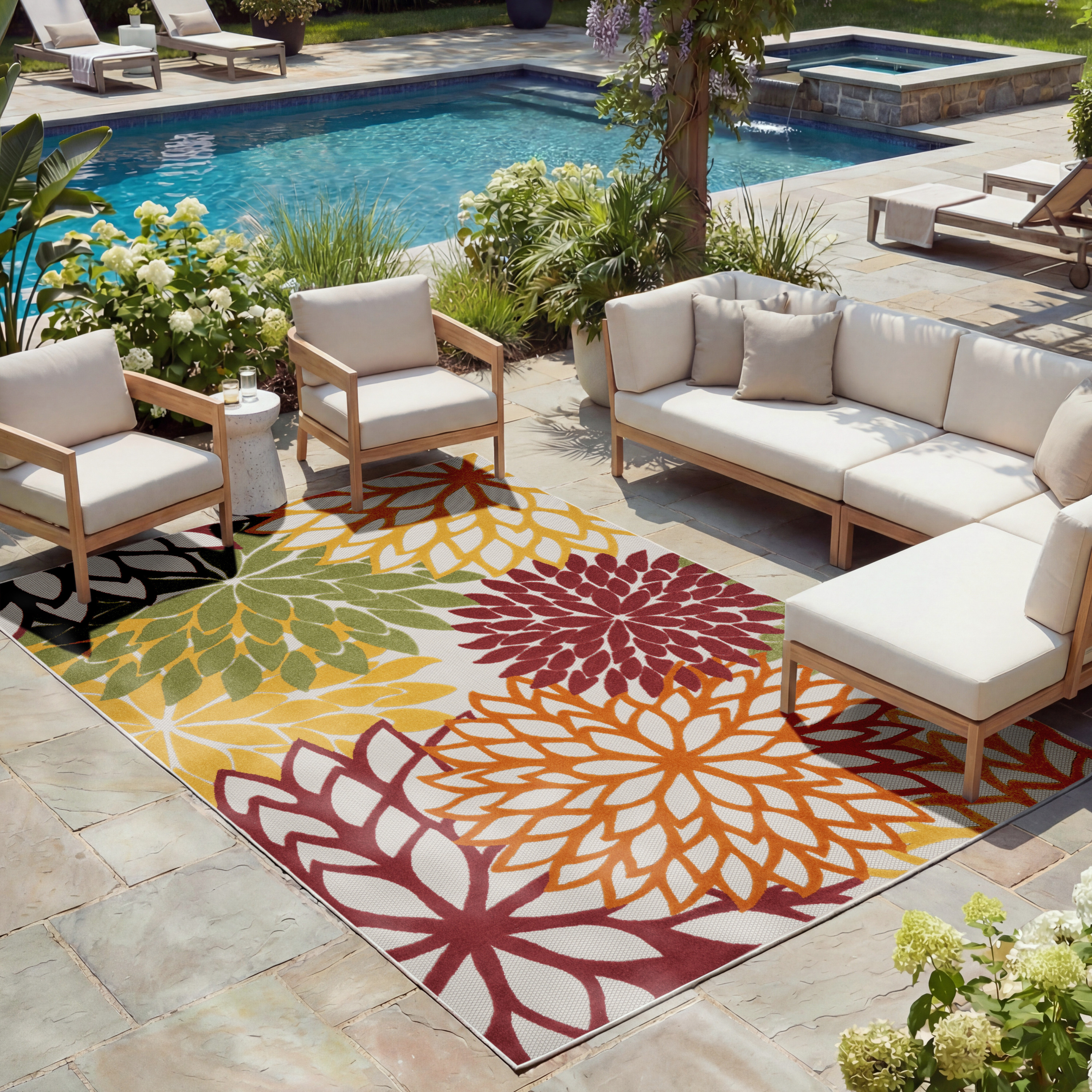 Nourison Aloha 7' x 10' Red Multicolor Tropical Rug