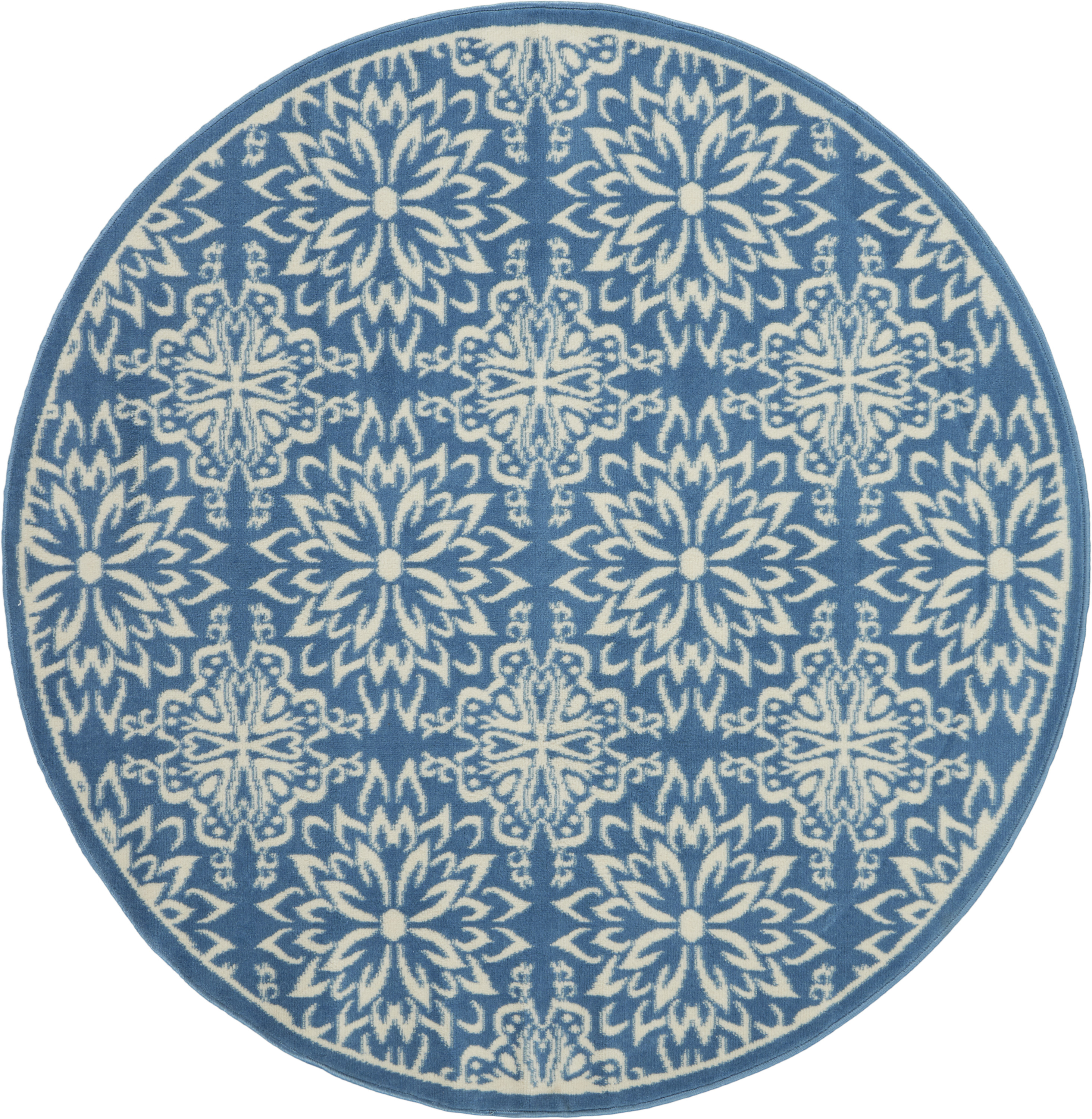 Nourison Jubilant 5'3" x Round Ivory Blue Farmhouse Indoor Rug