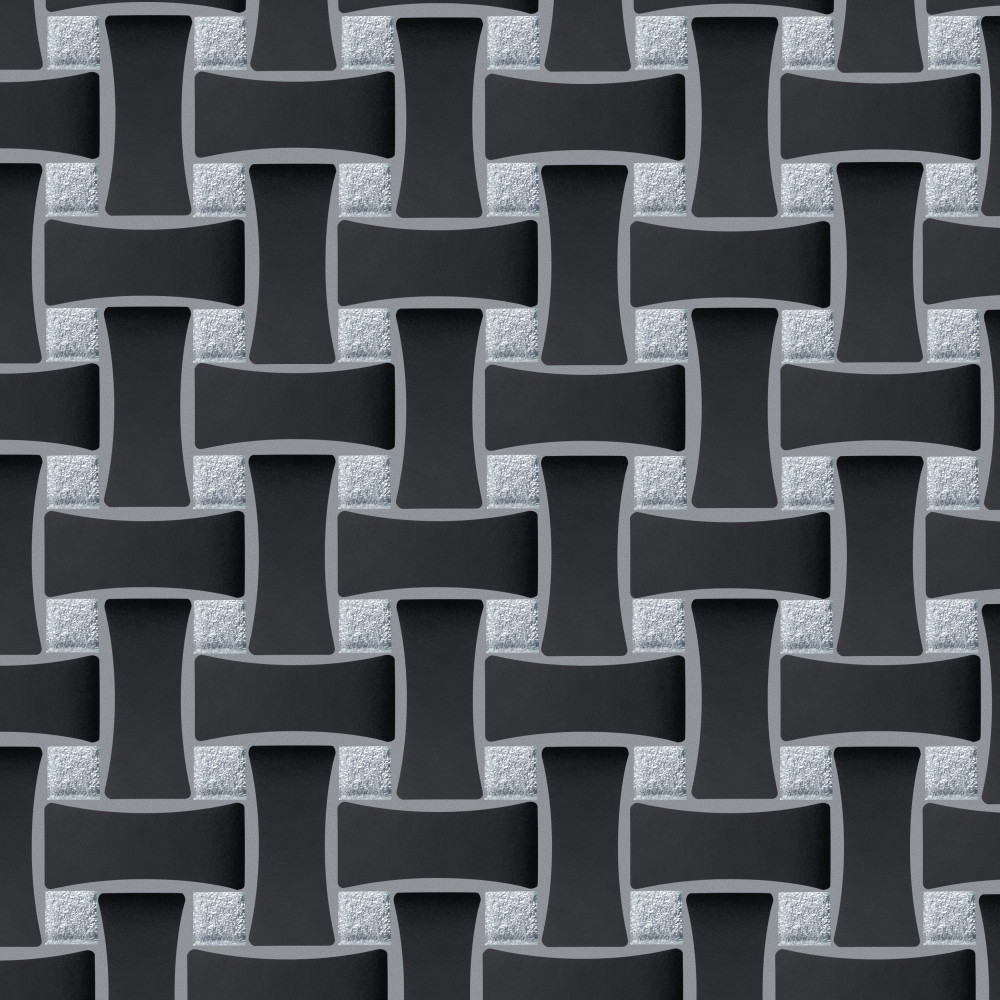 Metro Dog Bone Basketweave Matte Black w/Glass Silver Dot 10x10 Rectangle Porcelain Wall Only Digital Pattern