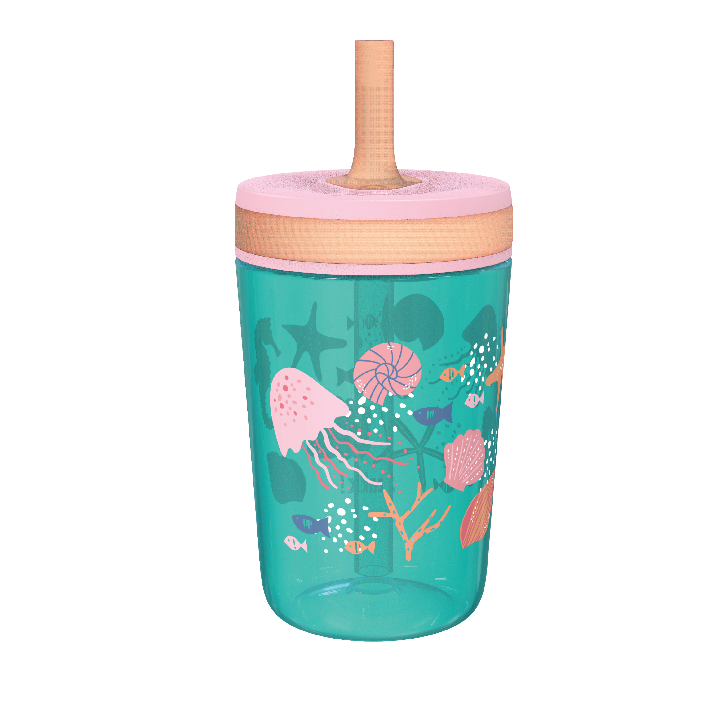Zak Hydration 15  ounce Plastic Tumbler with Lid and Straw, Sea Shells, 2-piece set slideshow image 2