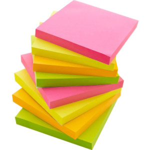 Stick On Notes, 3" x 3", Neon, 90 Sheets, Pack of 12
