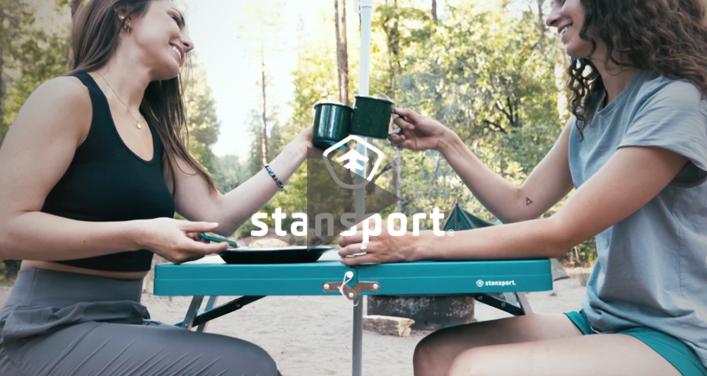 Stansport Folding Picnic Table with Umbrella, Aluminum Frame