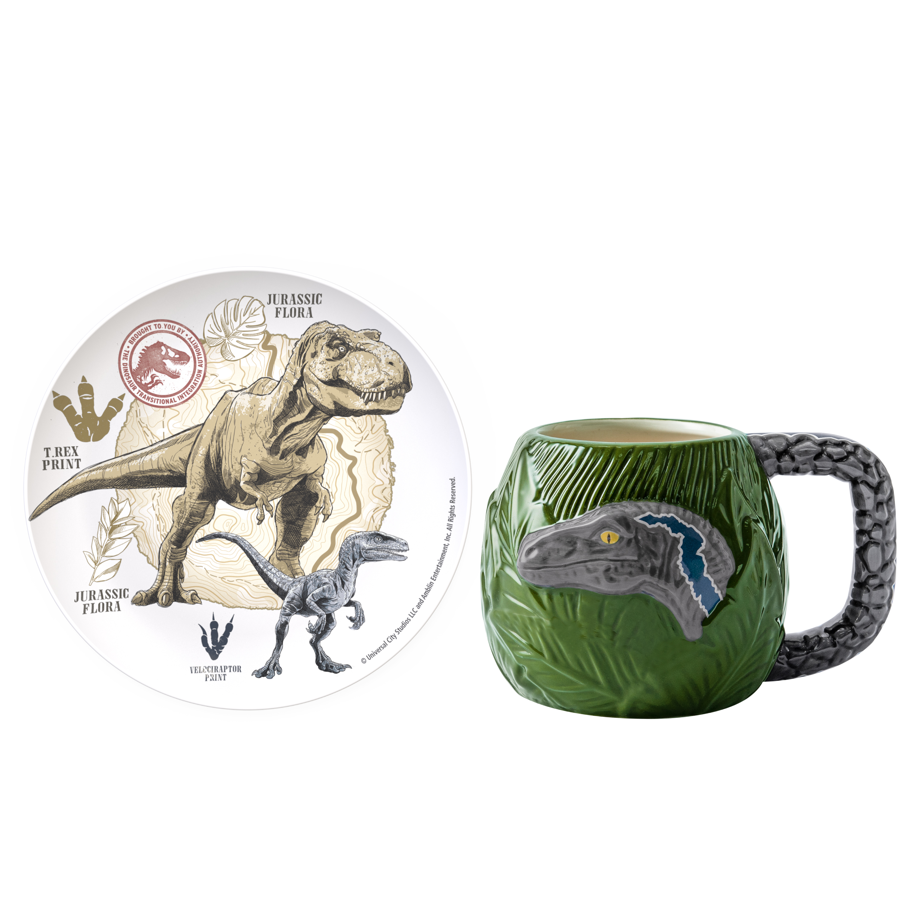 Jurassic World Dominion Ceramic Plate and Mug Set, Velociraptor & T-rex, 2-piece set slideshow image 1