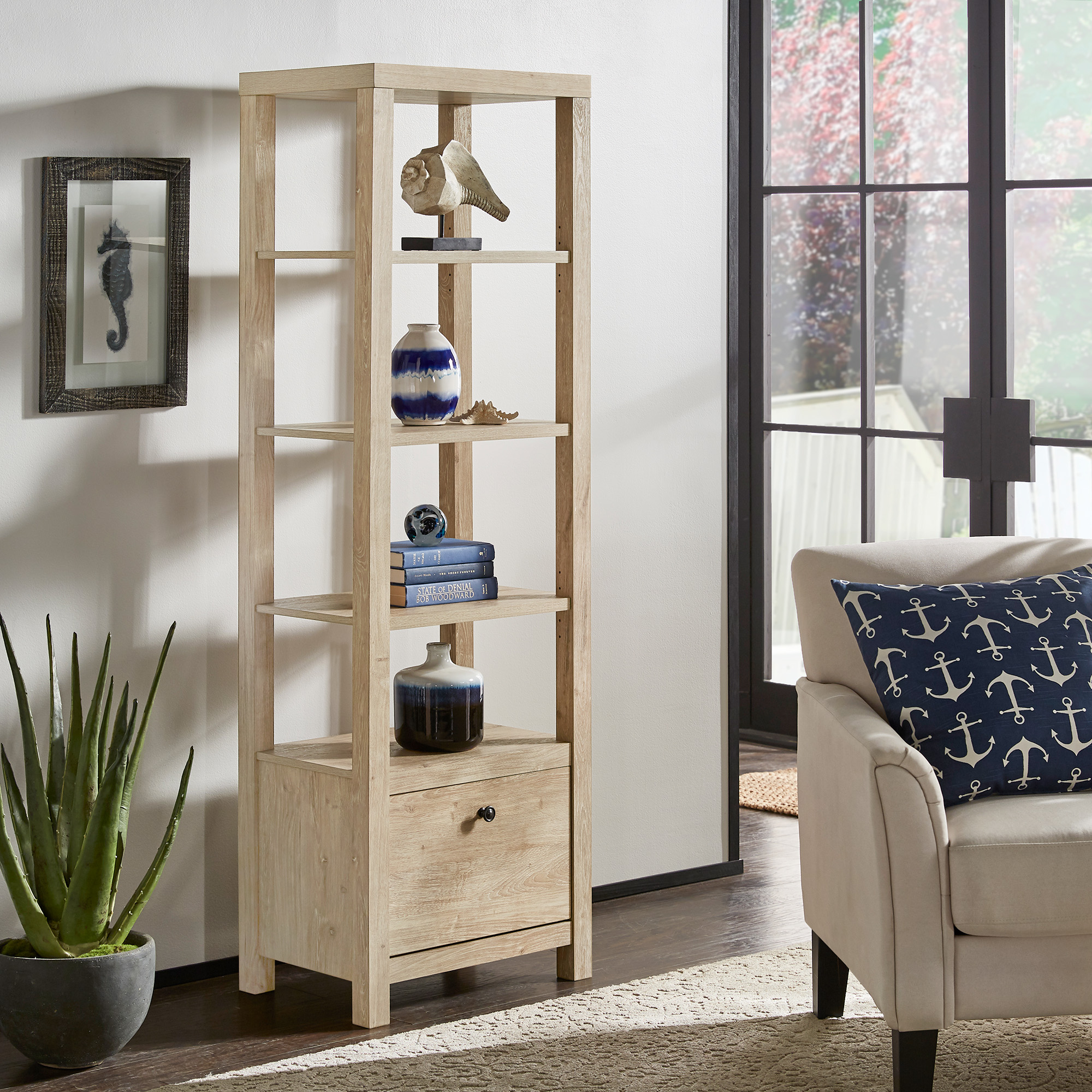 4-tier/5-tier Adjustable Bookshelf with Drawer