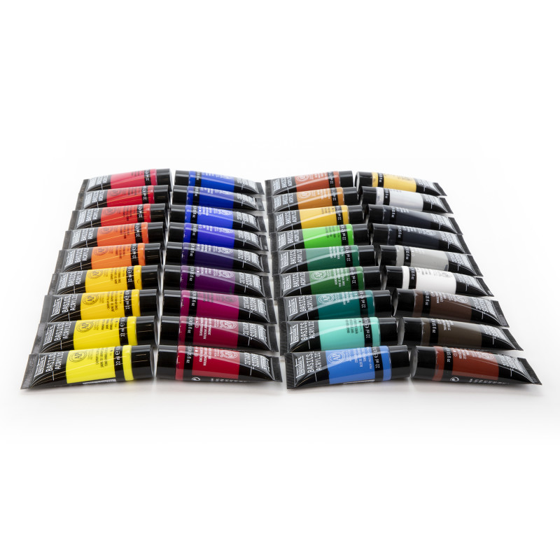 BASICS Acrylic Paint, Basic Colors, 22 mL Tubes, Set of 36