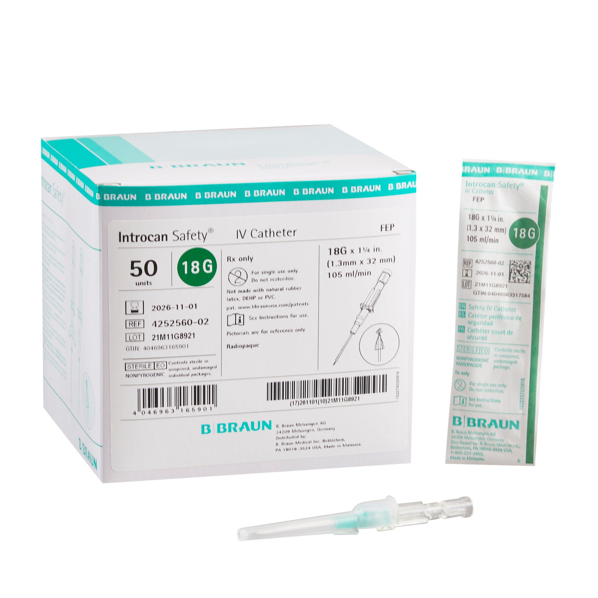 Introcan Safety® Peripheral IV Catheter, 18 Gauge, Straight