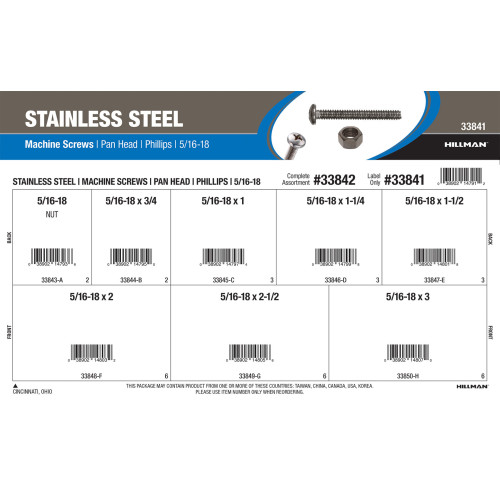 Stainless Steel Pan-Head Phillips Machine Screws Assortment (5/16