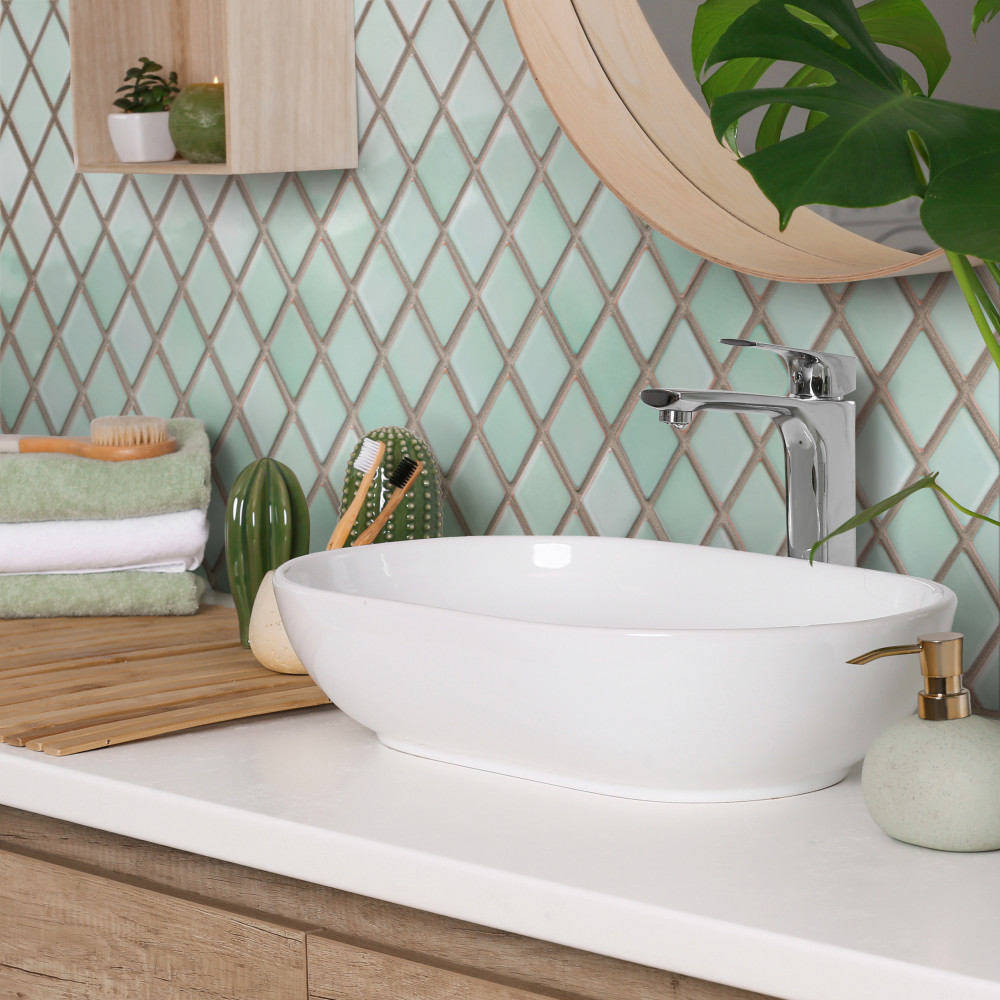 Hudson Kite Mint Green 10-1/8 in. x 11-3/4 in. Porcelain Mosaic Tile