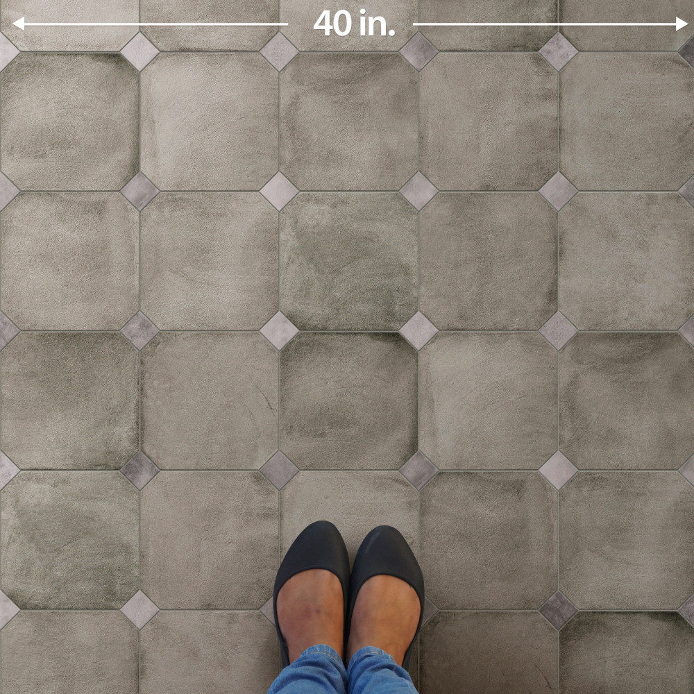 Laverton Octagon Grafito with Taco Gris 7-7/8 in. x 7-7/8 in. Porcelain Floor and Wall Tile