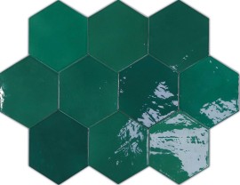 Zellige Hexa Emerald 7/16×7-3/8 Rounded Edge Glossy Zellige Hexa Emerald 7/16×7-3/8 Rounded Edge Glossy