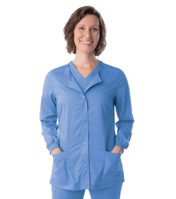 Landau ProFlex Scrub Jacket for Women: Modern Tailored Fit, Stretch, Snap Front Crew Neck Medical Scrubs 3038-Landau