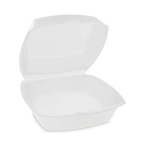 PCPYTH100800000, Pactiv Corp, Foam Hinged Lid Container, Single Tab Lock, 6.38 x 6.38 x 3, White