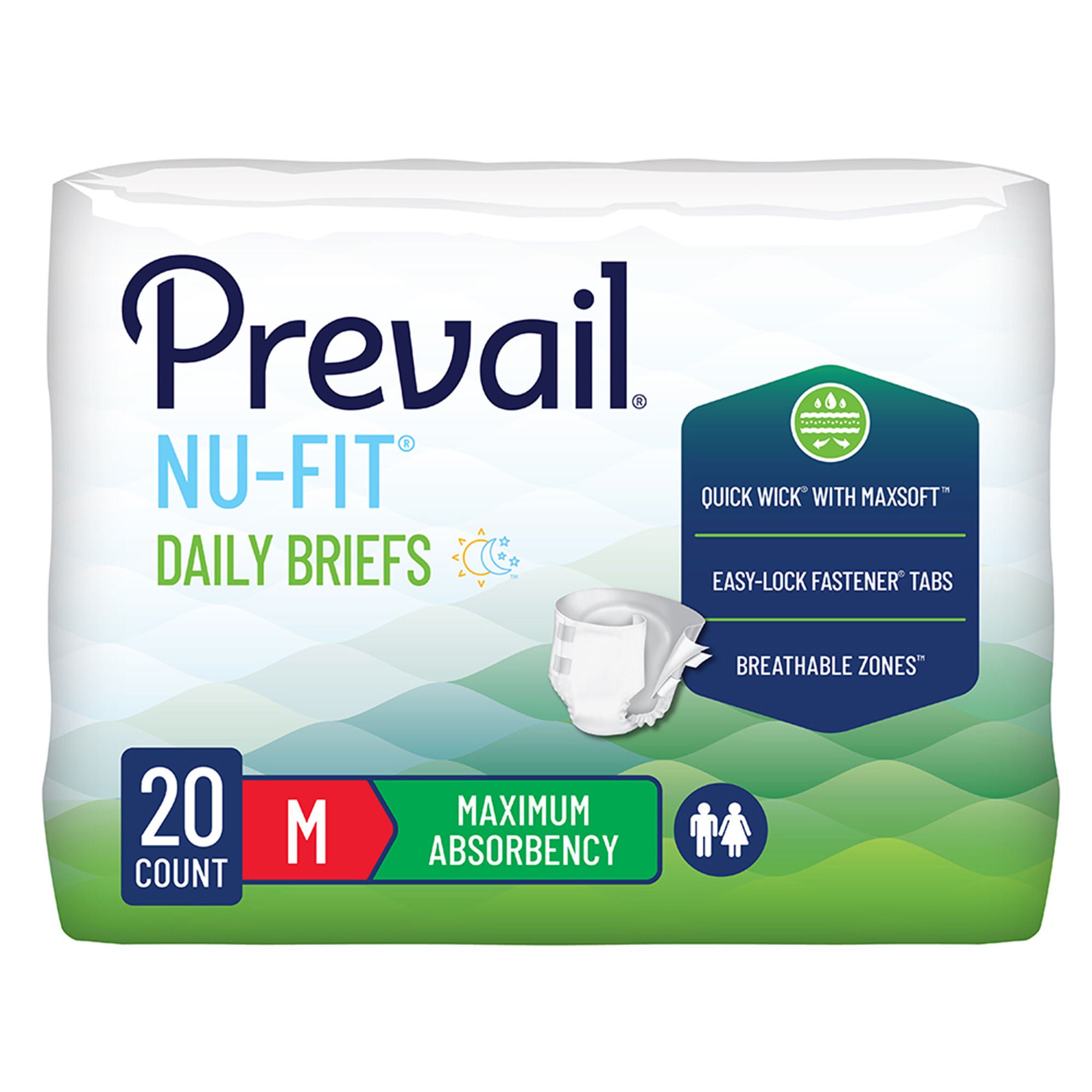 Prevail® Nu-Fit® Daily Briefs, Maximum Absorbency, Medium