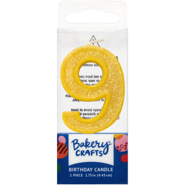 9 Mini Yellow Glitter Numeral Candles