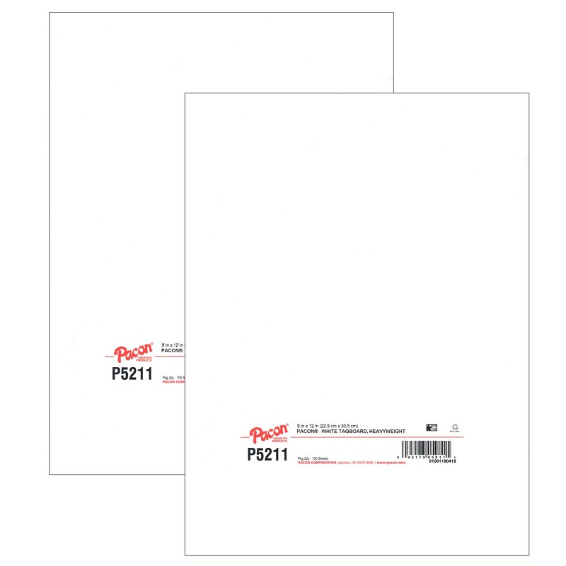 Heavyweight Tagboard, White, 9" x 12", 100 Sheets Per Pack, 2 Packs