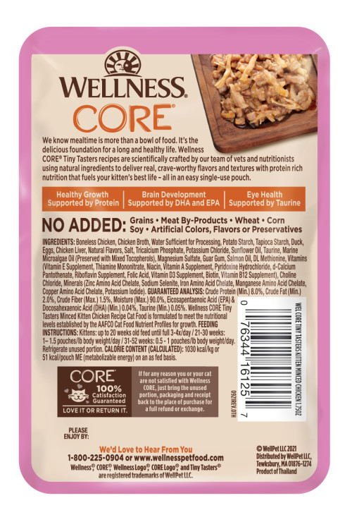 Wellness CORE Tiny Tasters Kitten Minced Chicken back packaging
