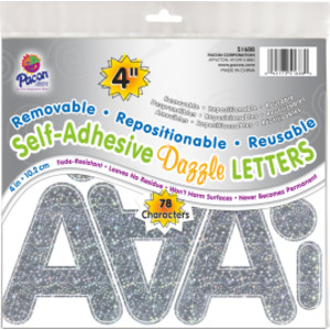 Self-Adhesive Letters, Silver Dazzle, Puffy Font, 4", 78 Characters
