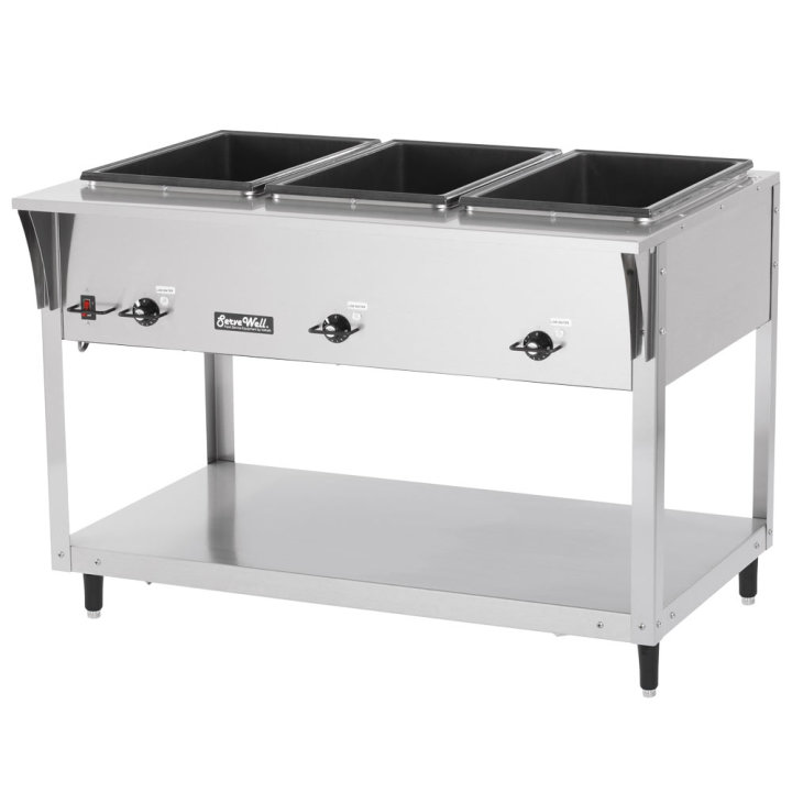 120-volt 2100-watt three-well Servewell® SL streamlined stainless steel hot-food table