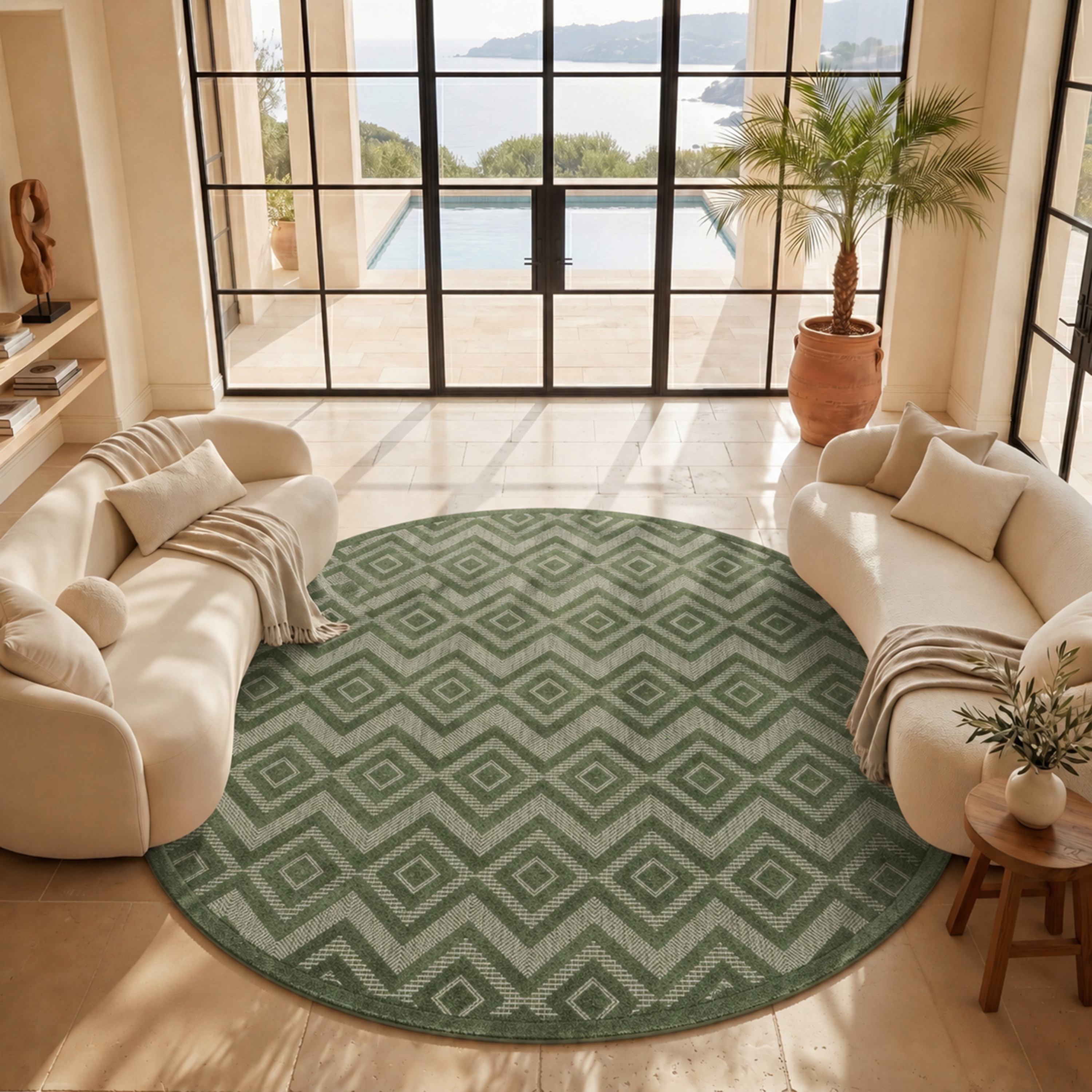 Nourison Versatile 8' x Round Green Modern Rug