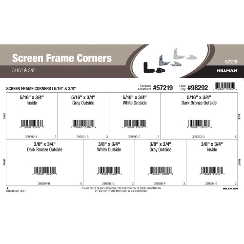 Screen Frame Corners Assortment (5/16