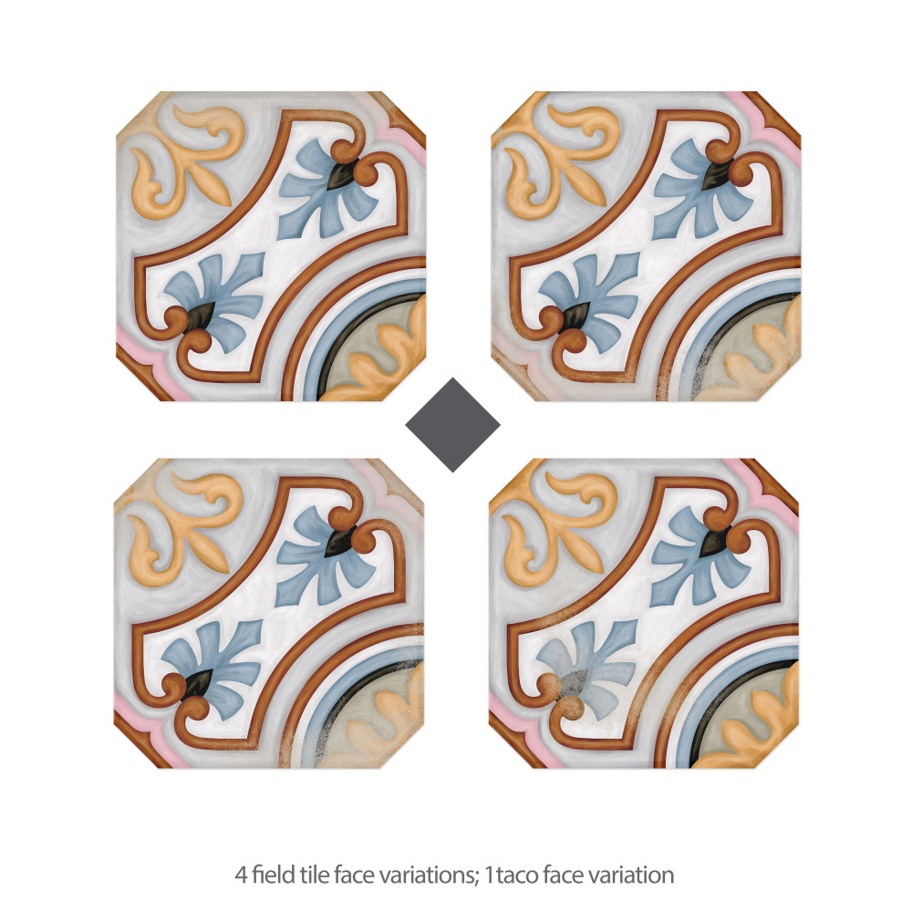 Vaudeville Octagon Deco Diglas with Taco Antracita 7-7/8 in. x 7-7/8 in. Porcelain Floor and Wall Tile