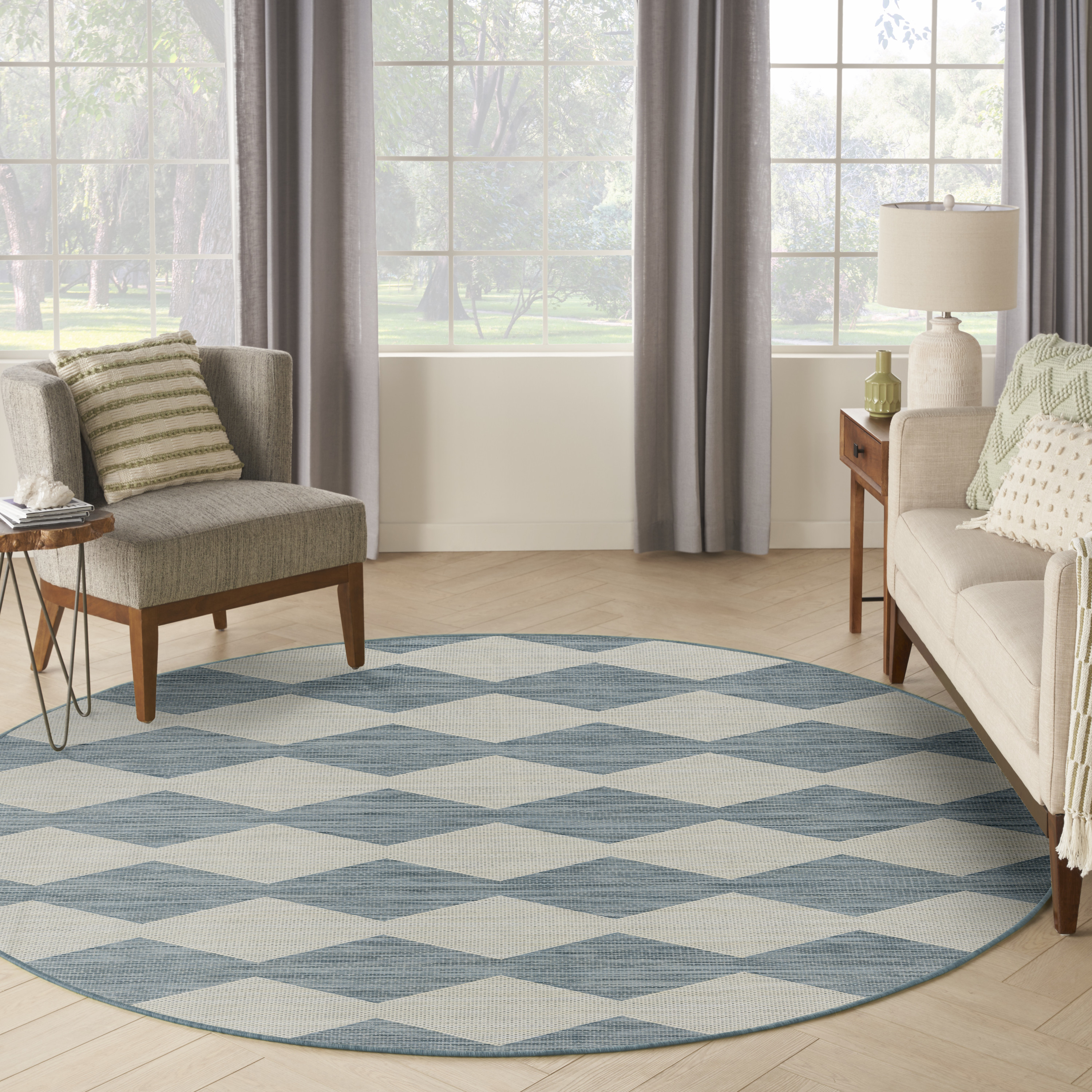 Nourison Positano 8' x Round Aqua Modern Rug