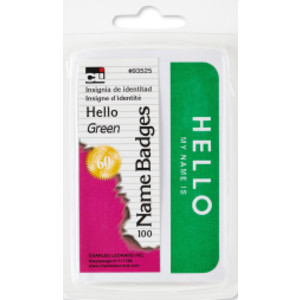 Labels, Name Badge, Hello My Name Is, 3-3/8" x 2-1/4", Green, Pack of 100