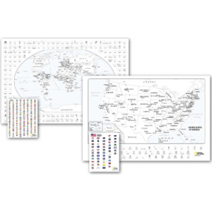 World and United States Coloring, Map Pack Bundle, 36" x 24"