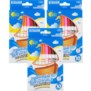 Fine Line Super Washable Markers, 10 Assorted Colors, 3 Packs