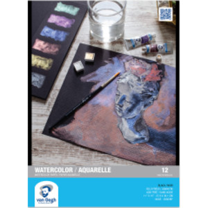 Watercolor Paper Pad, 140lbs, Black, Cold Press, 11" x 15", 12 Sheets