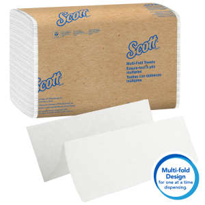 KIM01807, Kimberly Clark, Scott, Folded Towel, Multifold, 1 ply, White