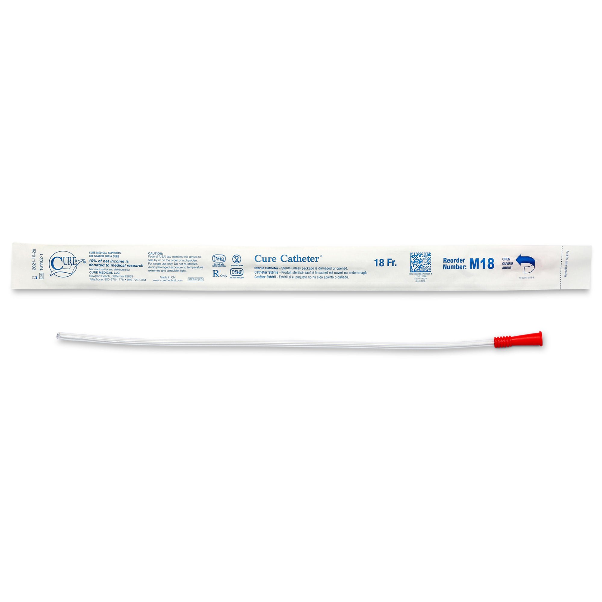 Cure Catheter™ Urethral Catheter, 18 Fr., Male, Straight
