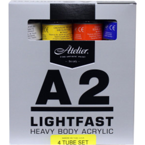 A2 Heavy Body Lightfast Artist Acrylic, 120 ml Tubes, 4 Color Set
