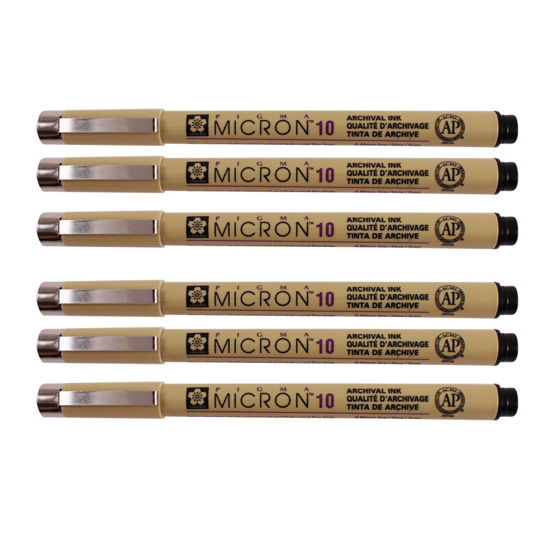Pigma Micron Pen, Black, 0.60mm Size 10, Pack of 6