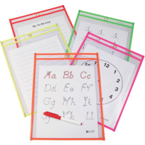 Reusable Dry Erase Pockets, Neon Colors, 9 x 12, Pack of 10