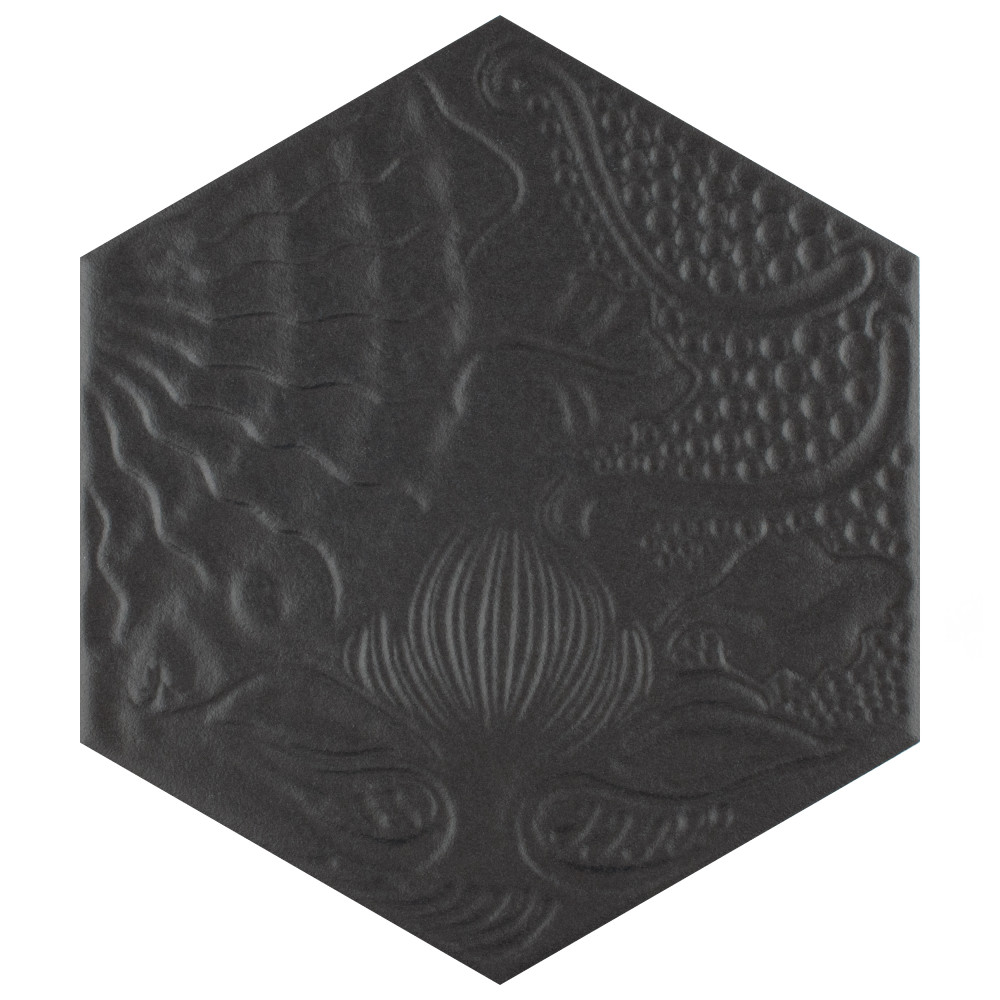 Gaudi Hex Black 8-5/8 in. x 9-7/8 in. Porcelain Floor and Wall Tile