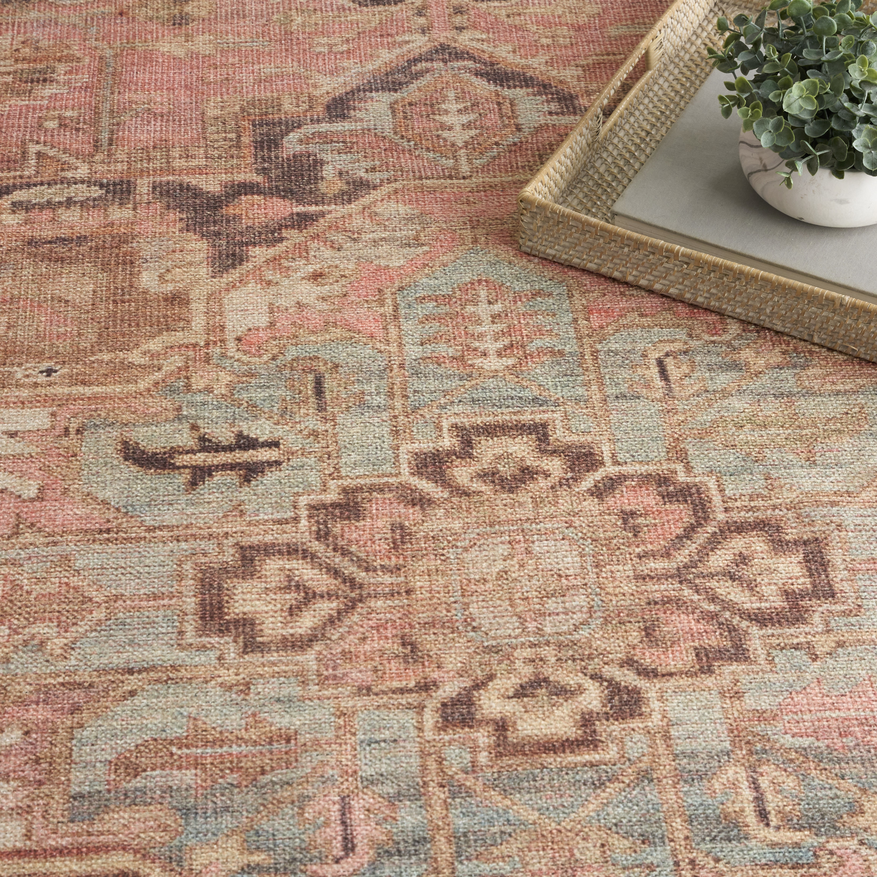 Nourison Vintage Washables 5'3" x 7'3" Coral Multicolor Vintage Indoor Rug