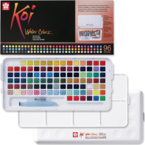 Koi Water Colors Studio Sketch Box with Brush, 96 Colors