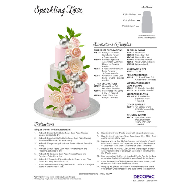 Sparkling Love Cake Decorating Instruction Card