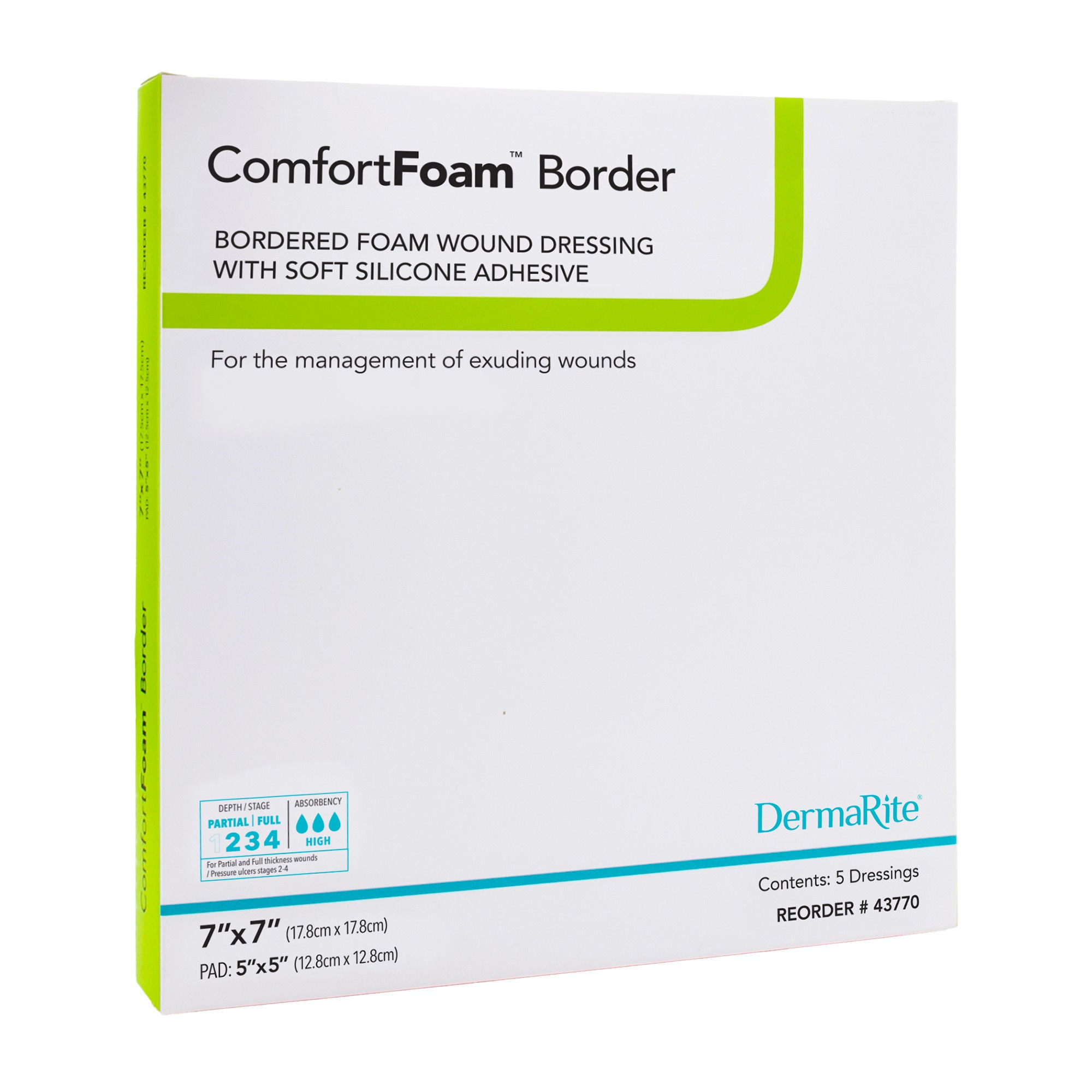 ComfortFoam™ Bordered Foam Wound Dressing w/ Soft Silicone Adhesive, 7 x 7 Inch