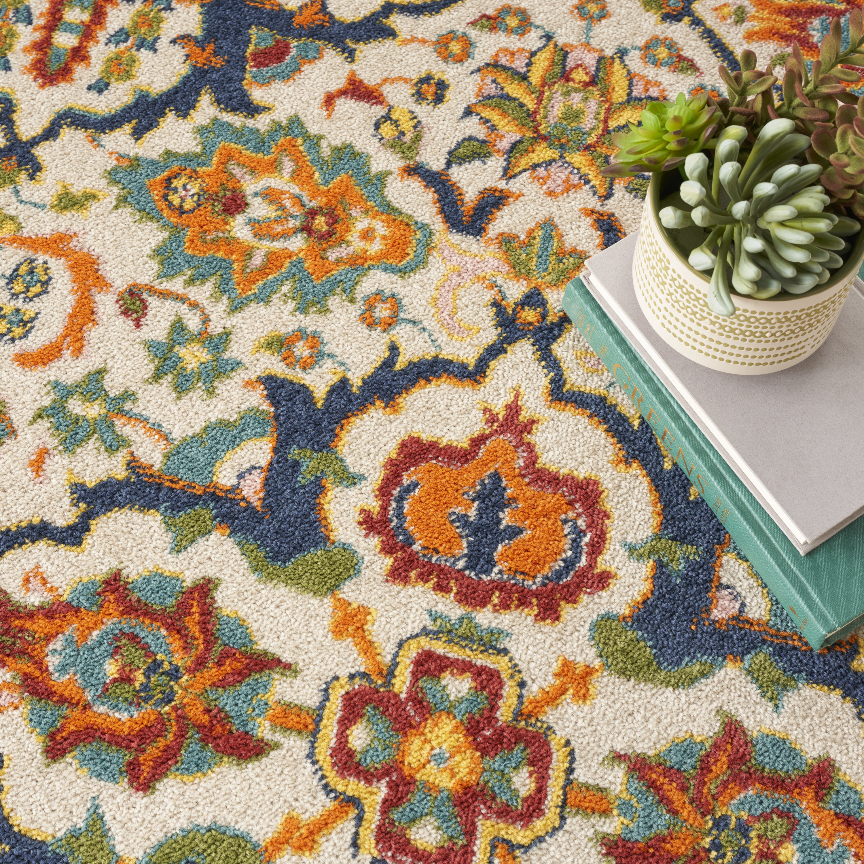 Nourison Allur 5'3" x Round Ivory Multicolor Bohemian Indoor Rug