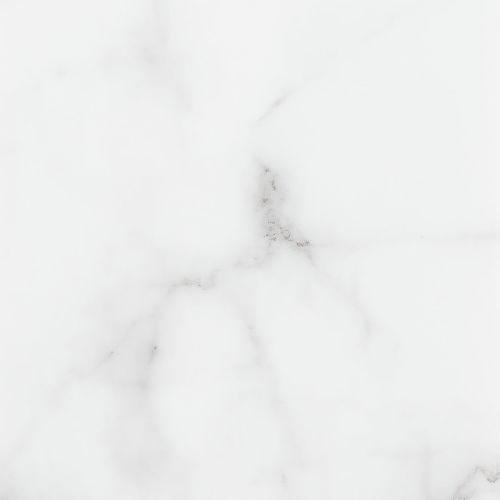 White marble slab displaying faint gray veins and small darker flecks, shown as a close-up square crop under soft, even lighting.