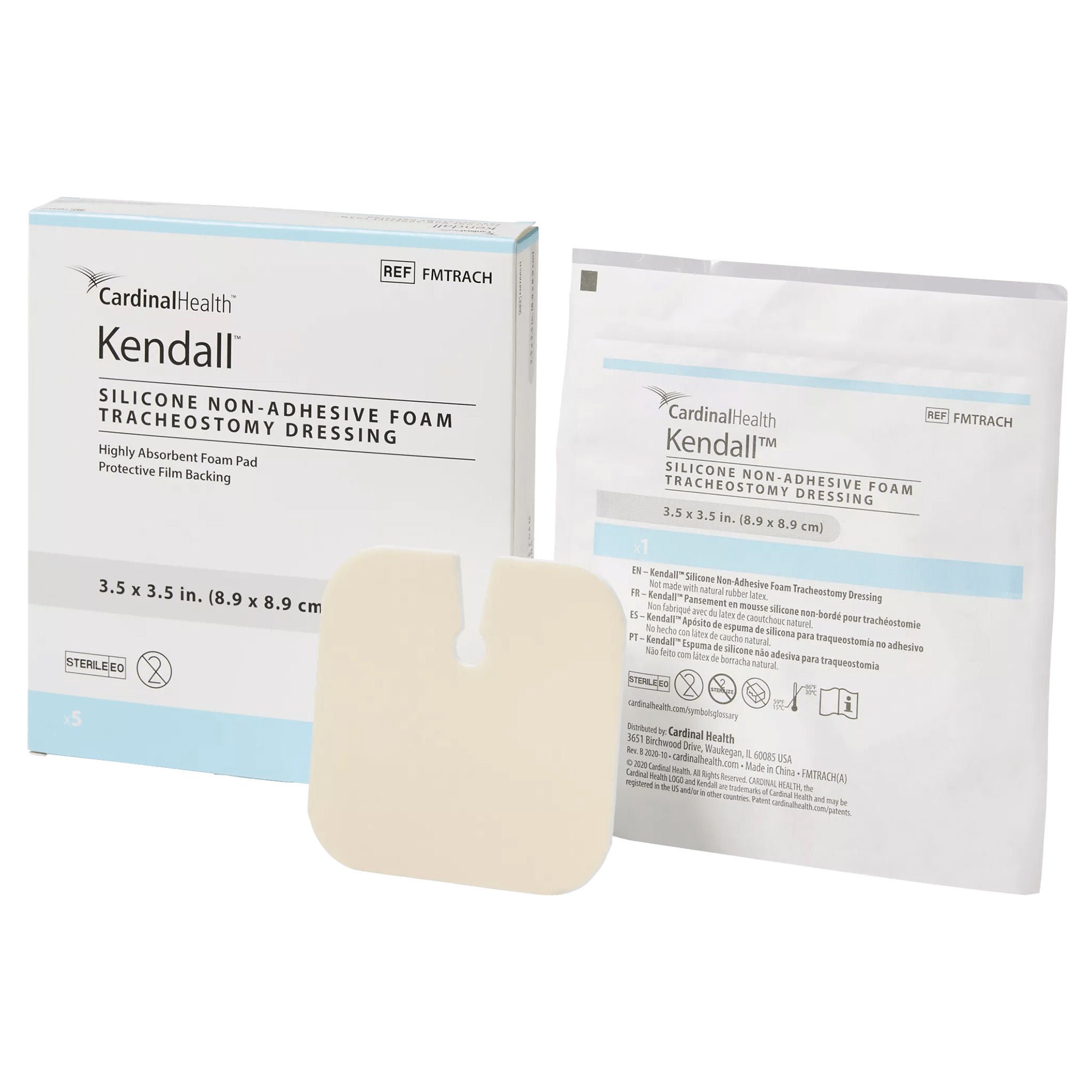 Cardinal DRESSING, SIL FOAM TRACH N/ADHSTR 3 1/2"X3 1/2" (5/BX)