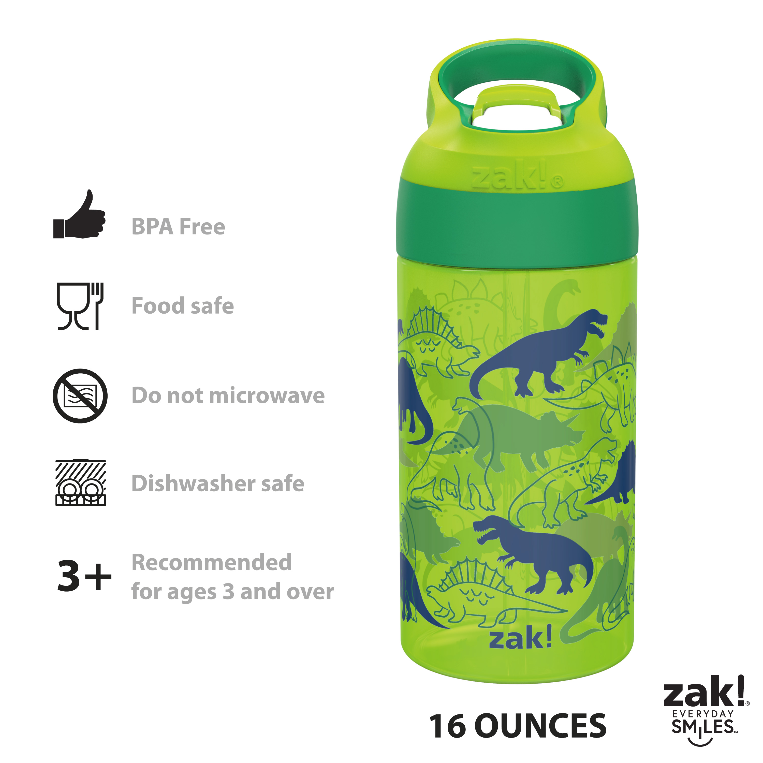 Zak Hydration 16 ounce Water Bottle, Camo Dinosaurs and Unicorns, 2-piece set slideshow image 9