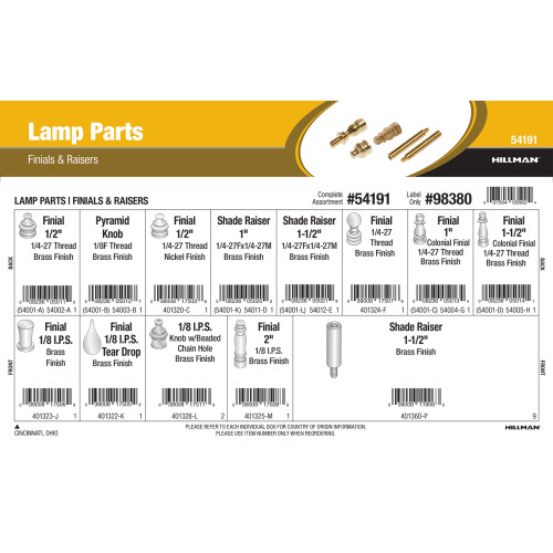 Lamp Parts Assortment (Finals & Raisers)