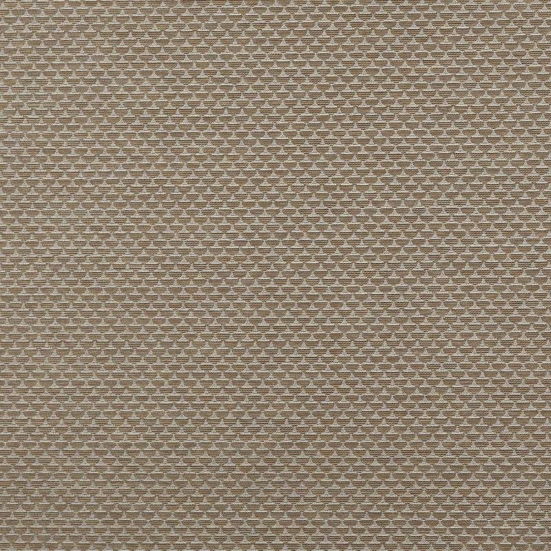Beige woven fabric with a small repeating geometric motif; covering a flat surface and displaying a tight, uniform weave; close-up, evenly lit, neutral interior surface.