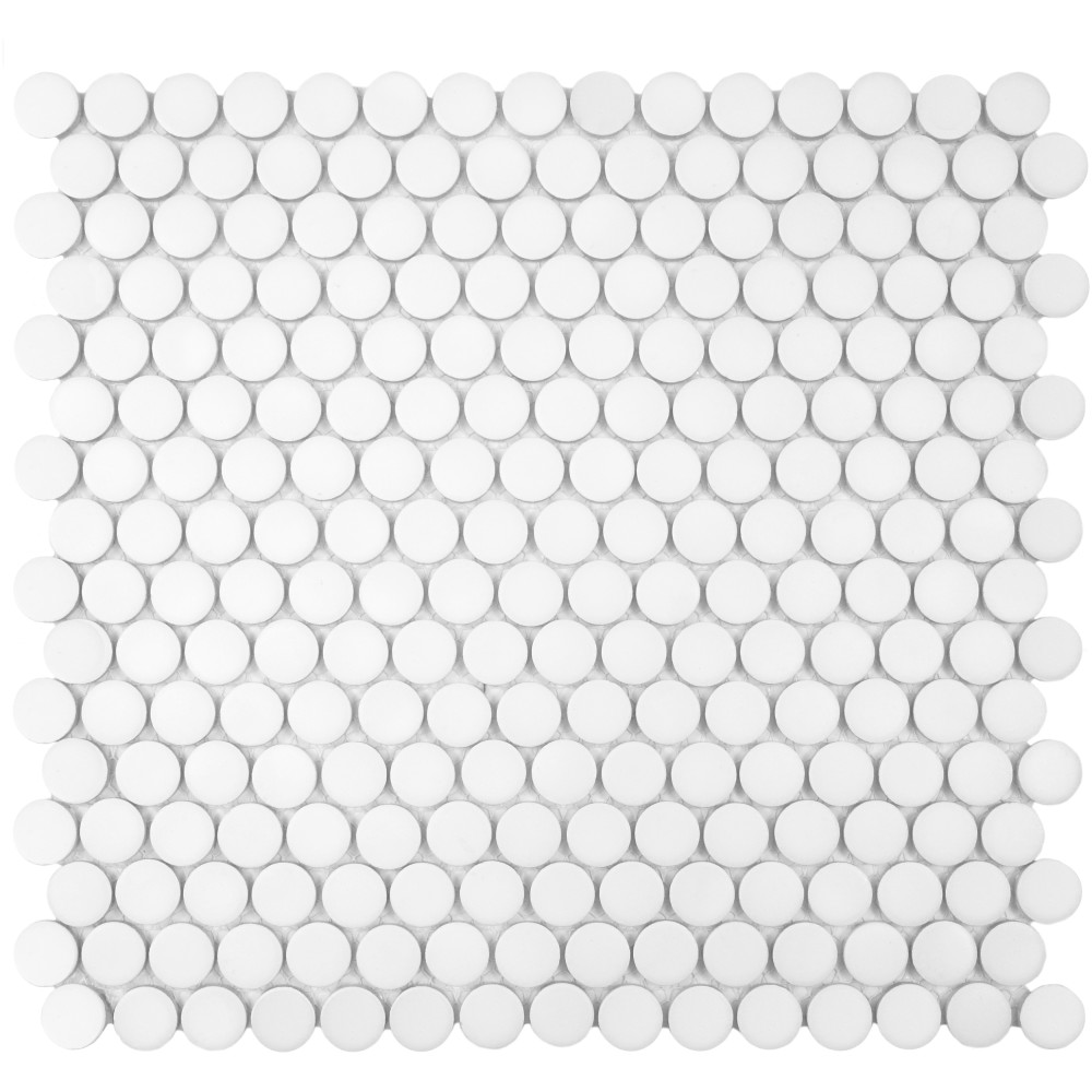 Hudson Penny Round Matte White 11-7/8 in. x 12-5/8 in. Porcelain Mosaic Tile