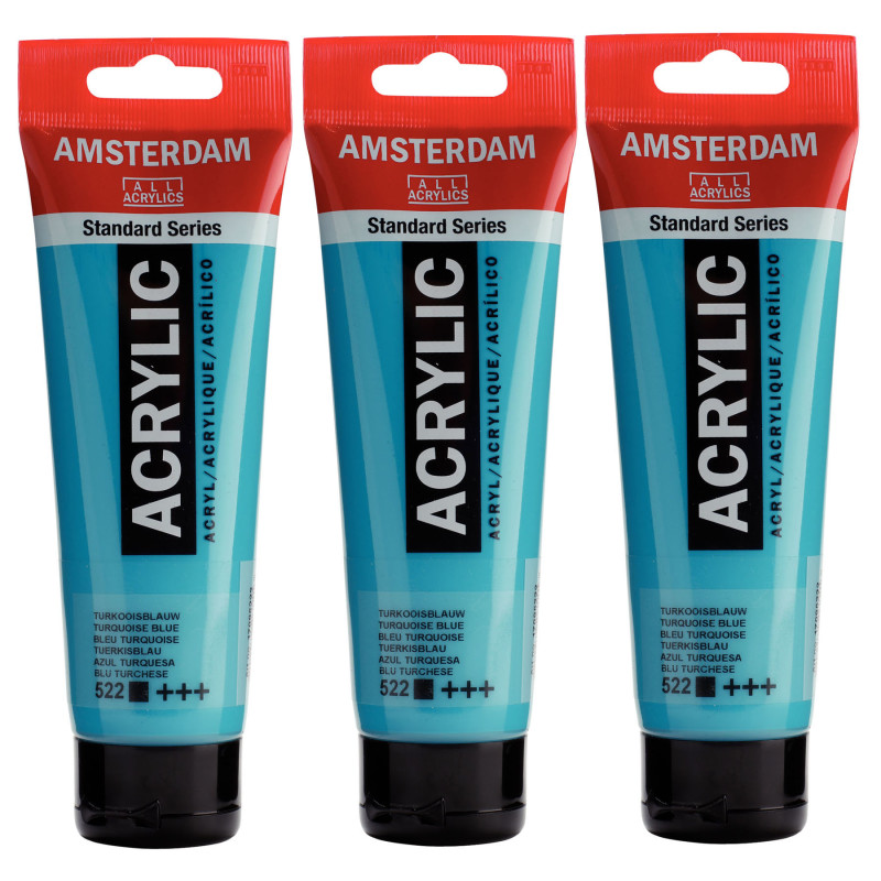 Standard Acrylic Paint, 120ml, Turquiose Blue 522, Pack of 3